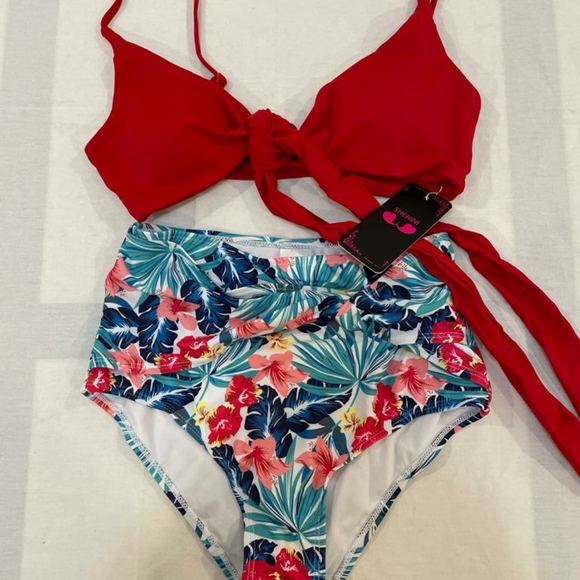 SHEKINI Women High Waist Bikini Tie Front Bathing Suit Two Piece Swimsuit - Picture 4 of 5